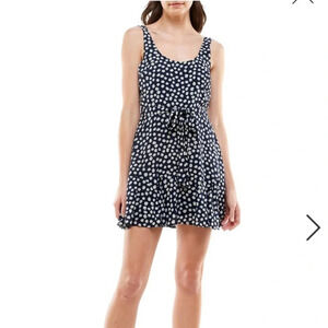 Row A Godet Blue scoop neck sleeveless floral mini dress, Women’s Size Small